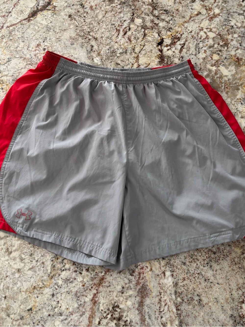 Under Armour Gray Athletic Shorts with Red Side Panels